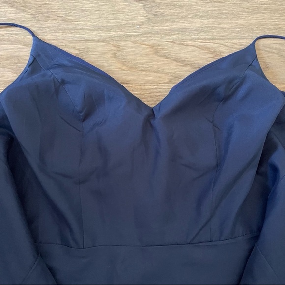 Jenny Yoo Navy Drape Spaghetti Strap Chiffon Bridesmaid Dress Size 4 - Picture 9 of 16